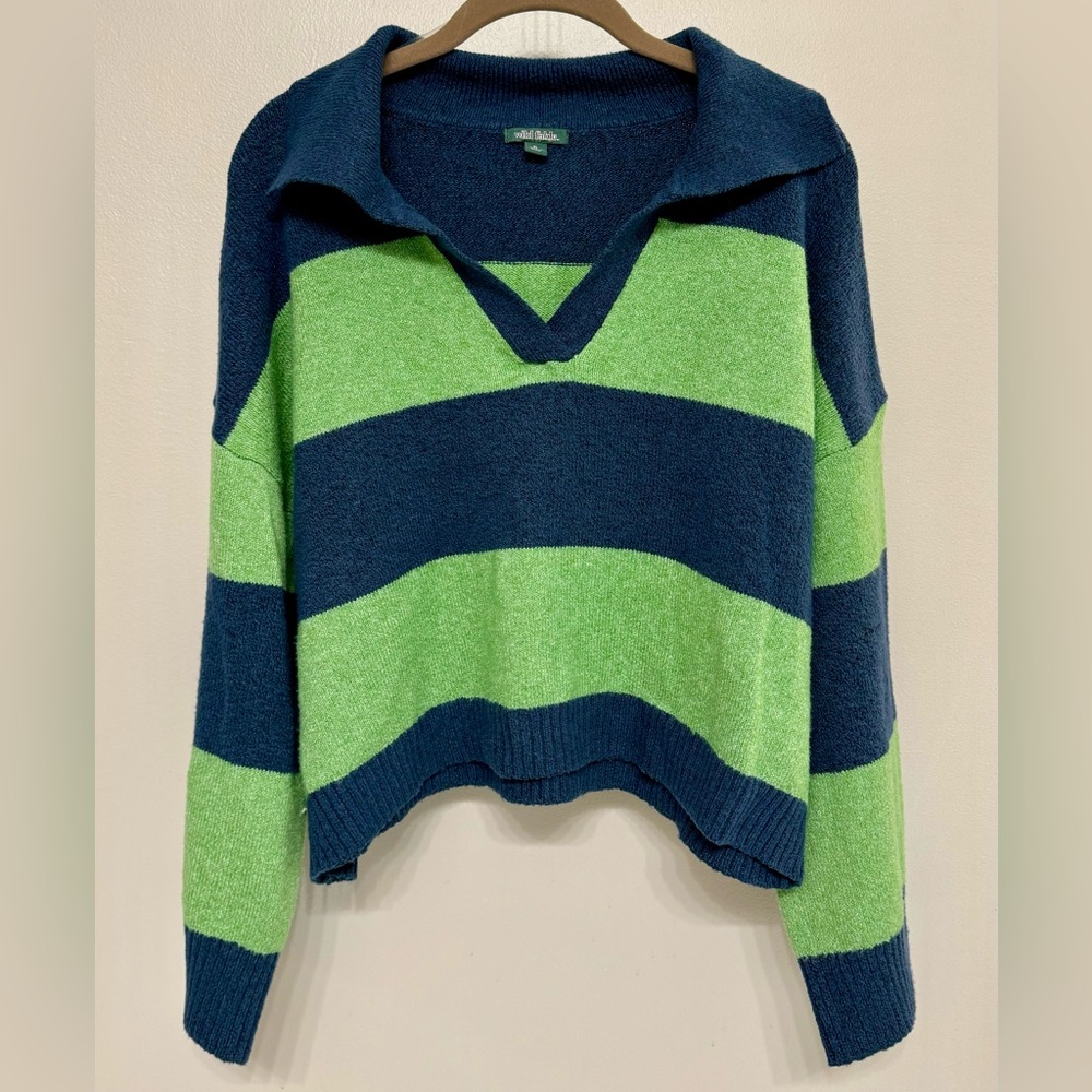 Green and Navy Stripe Collar Sweater